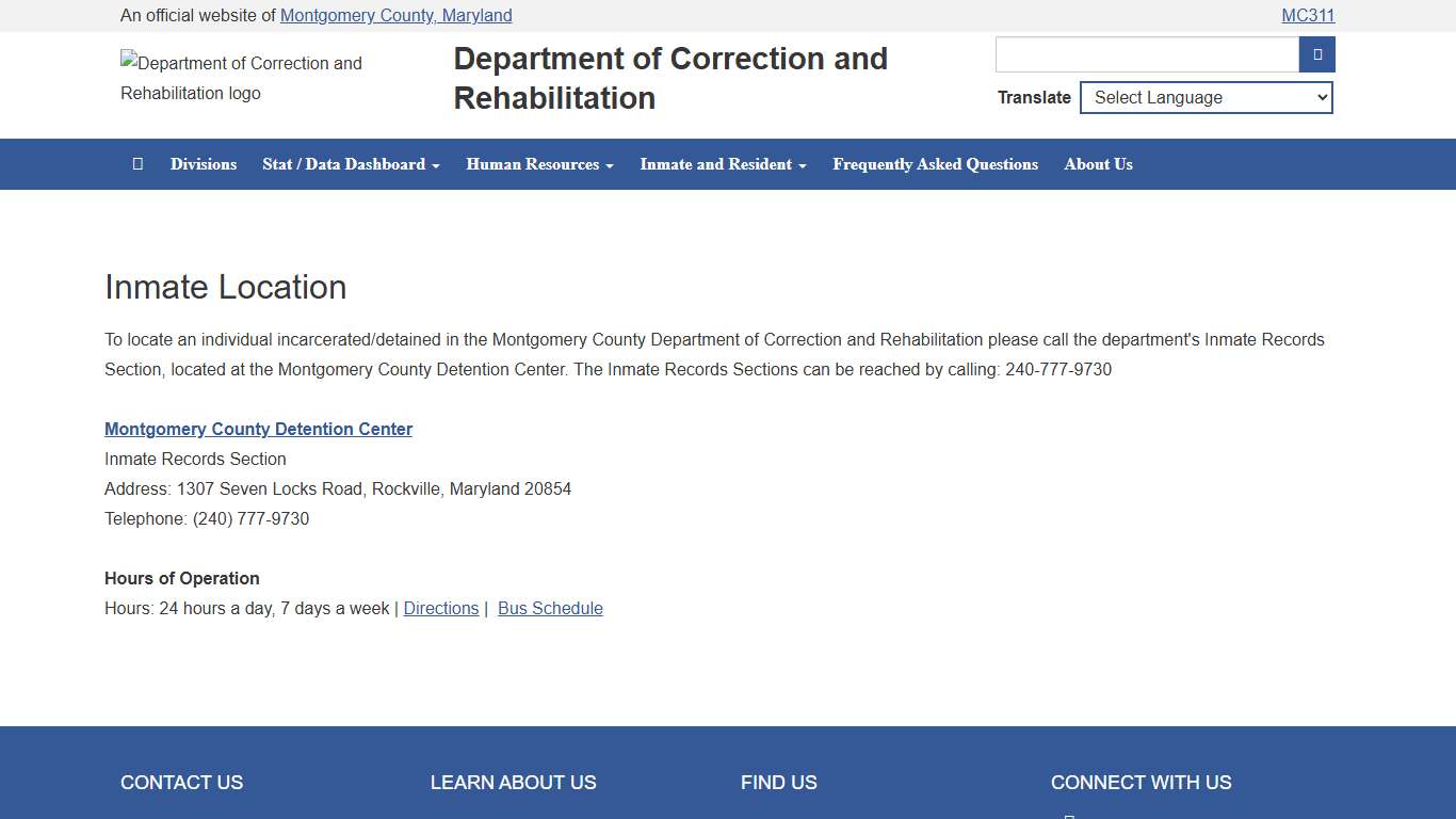 MONTGOMERY COUNTY, MD - DEPARTMENT OF CORRECTION AND REHABILITATION - INMATE SEARCH